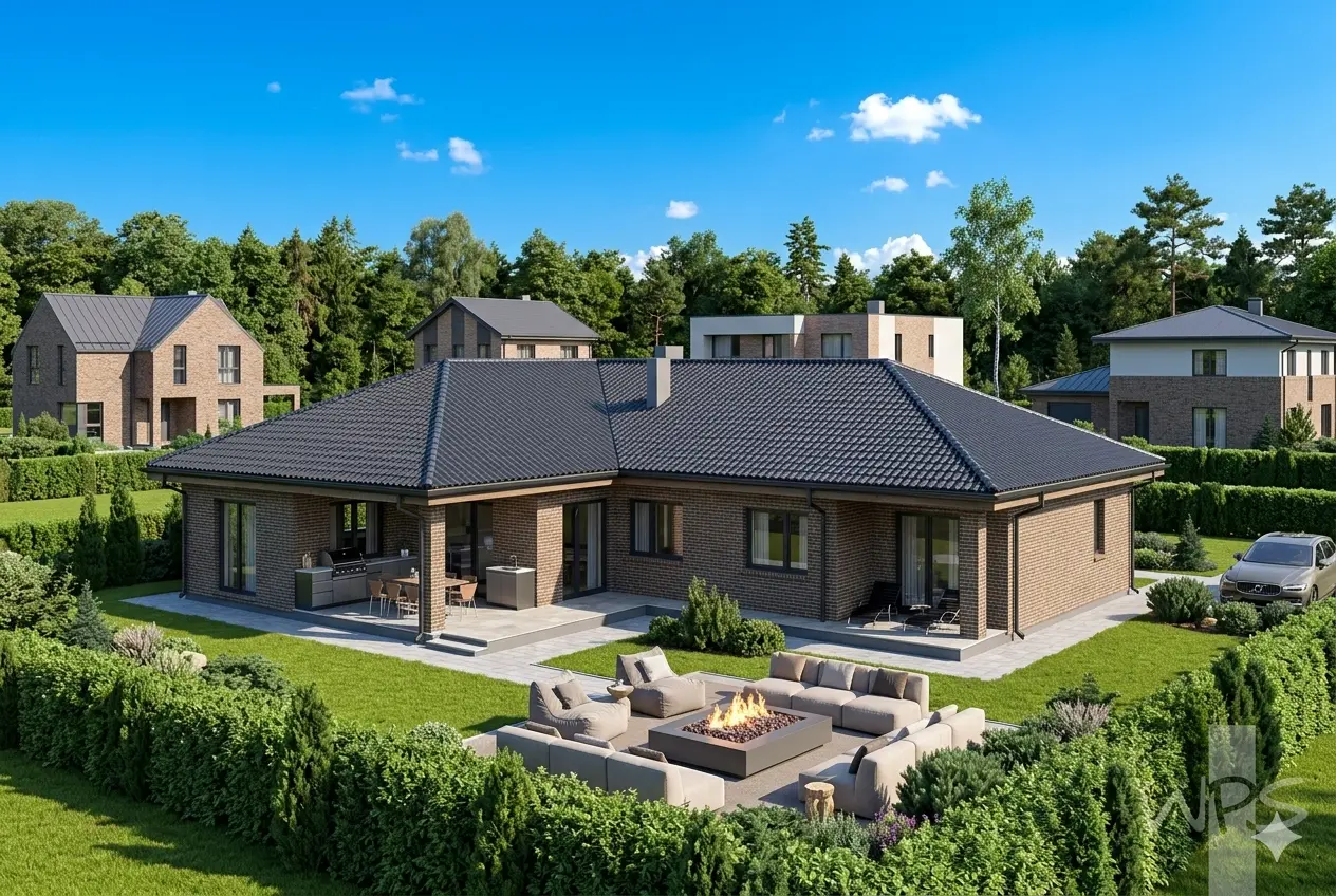 Projekt domu jednorodzinnego o pow. 187 m²: Parterowy, 3 Sypialnie, Gabinet, 2 Łazienki, Otwarta kuchnia, Wiata