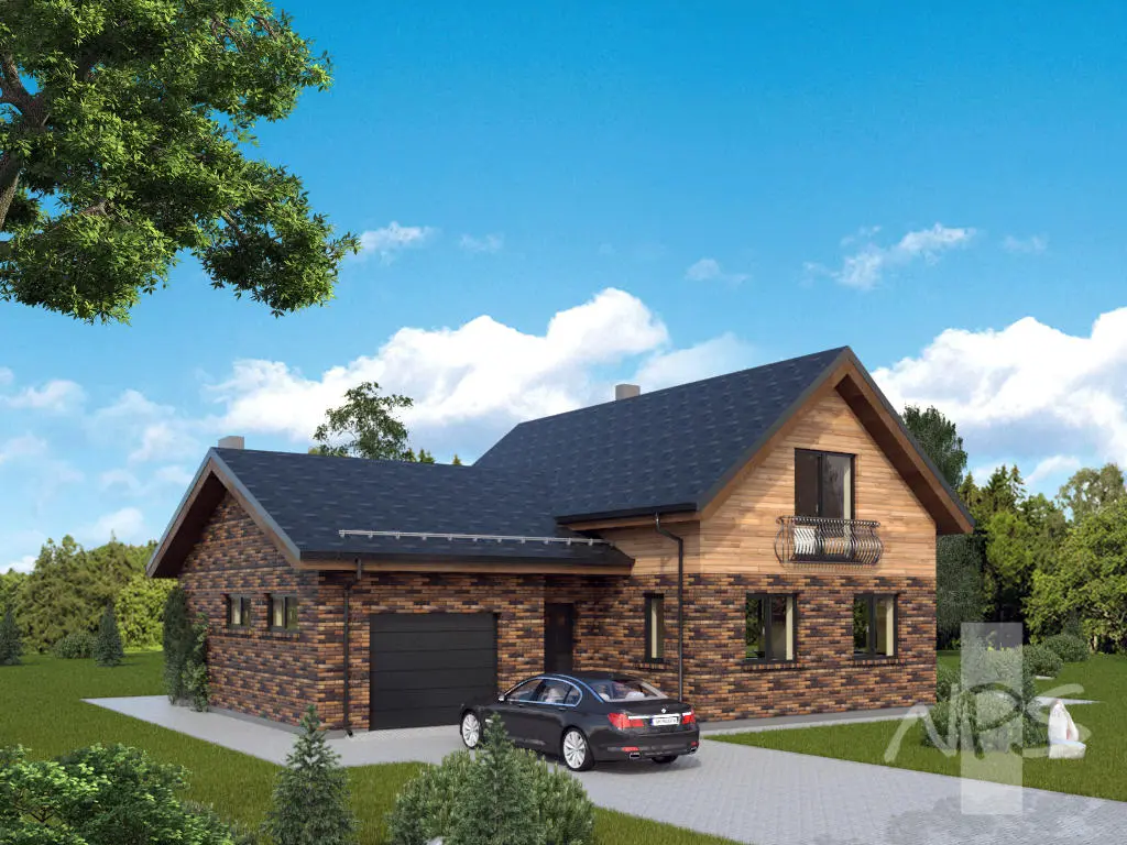 Projekt domu jednorodzinnego o pow. 183 m²: Parterowy z poddaszem użytkowym, 2 Sypialnie, Gabinet, 2 Łazienki, Otwarta kuchnia, Garaż