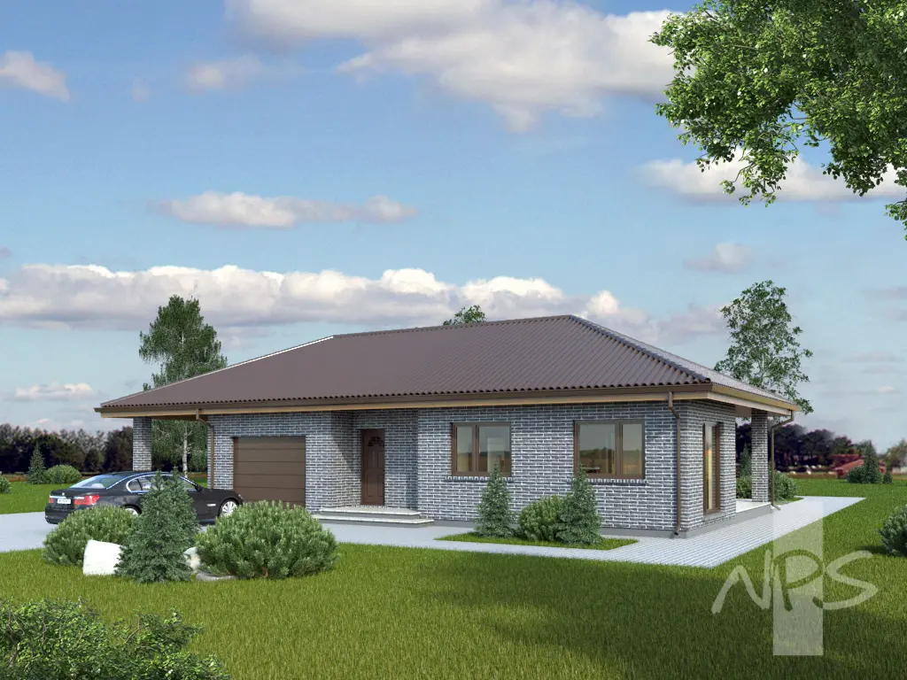 Projekt domu jednorodzinnego o pow. 186 m²: Parterowy, 3 Sypialnie, Gabinet, 2 Łazienki, Otwarta kuchnia, Wiata
