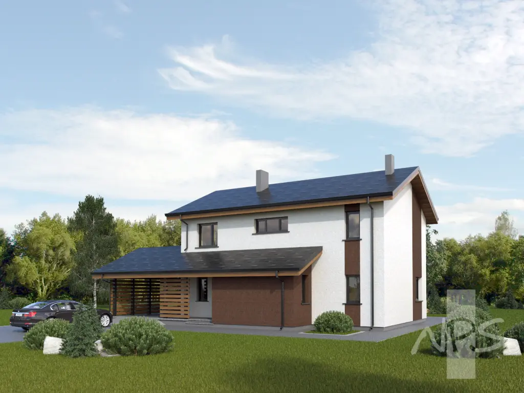 Projekt domu jednorodzinnego o pow. 176 m²: Piętrowy, 3 Sypialnie, 2 Łazienki, Otwarta kuchnia, Wiata