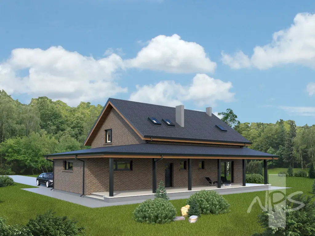 Projekt domu jednorodzinnego o pow. 218 m²: Parterowy z poddaszem użytkowym, 3 Sypialnie, Gabinet, 3 Łazienki, Garaż