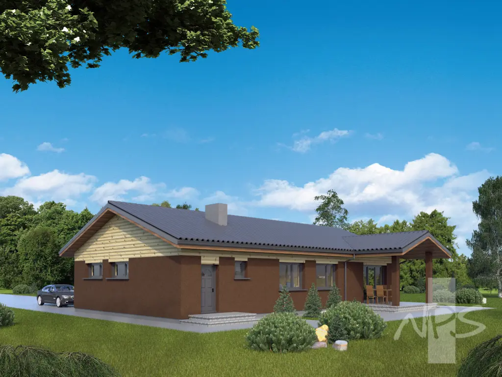 Projekt domu jednorodzinnego o pow. 158 m²: Parterowy, 3 Sypialnie, 2 Łazienki, Garaż