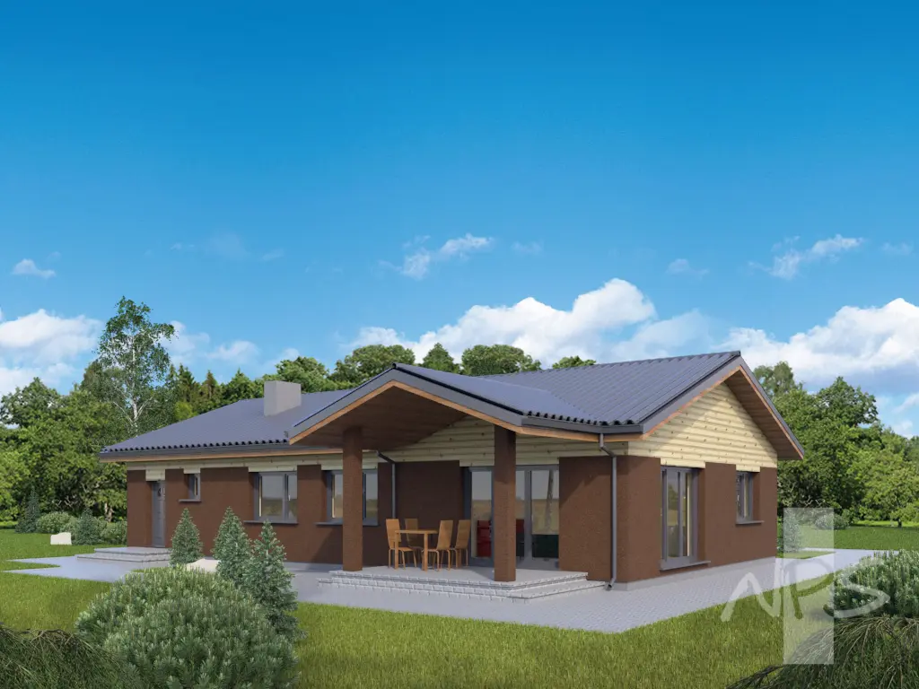 Projekt domu jednorodzinnego o pow. 158 m²: Parterowy, 3 Sypialnie, 2 Łazienki, Garaż