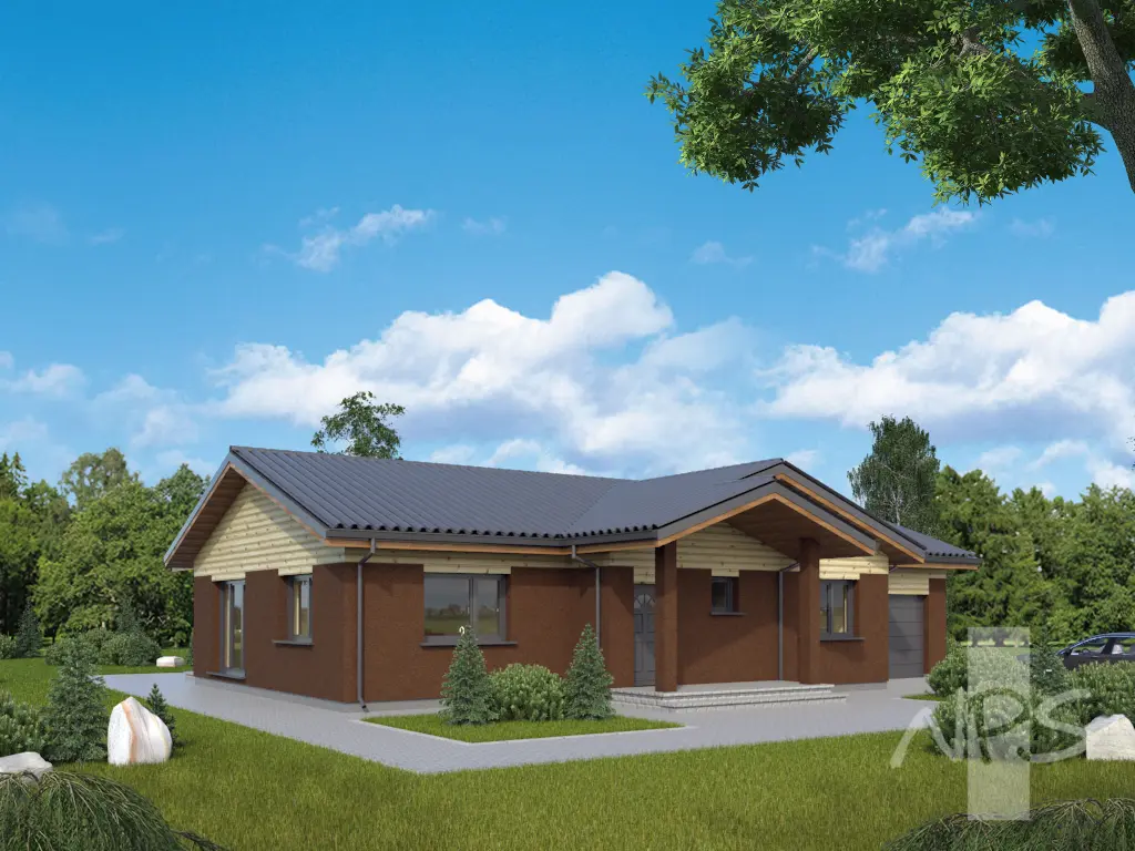 Projekt domu jednorodzinnego o pow. 158 m²: Parterowy, 3 Sypialnie, 2 Łazienki, Garaż