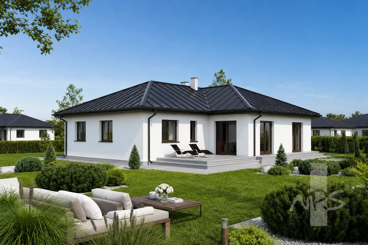 Projekt domu jednorodzinnego o pow. 146 m²: Parterowy, 3 Sypialnie, 1 Łazienki, Otwarta kuchnia, Garaż
