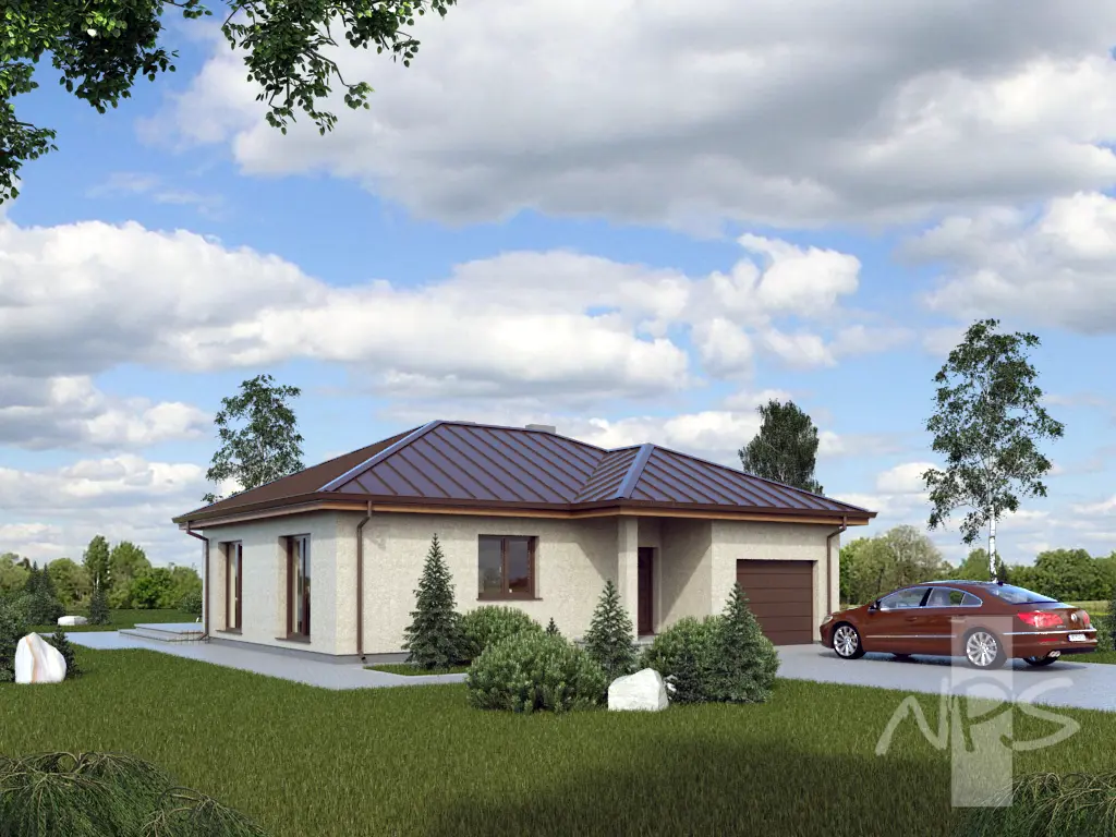 Projekt domu jednorodzinnego o pow. 146 m²: Parterowy, 3 Sypialnie, 1 Łazienki, Otwarta kuchnia, Garaż
