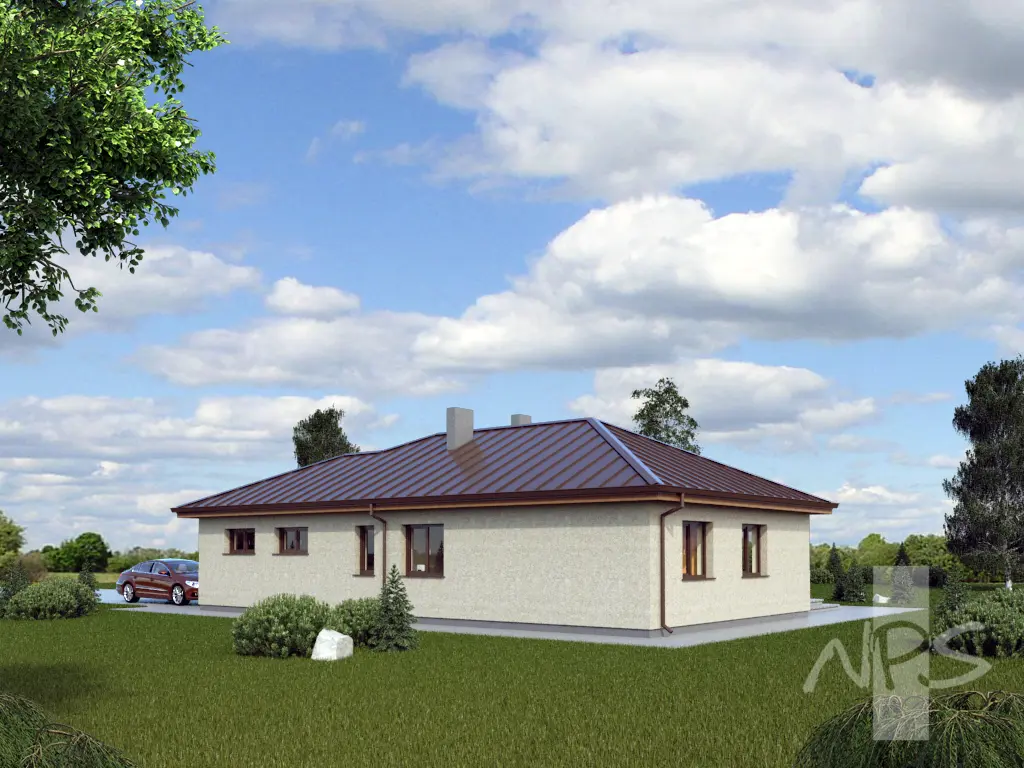 Projekt domu jednorodzinnego o pow. 146 m²: Parterowy, 3 Sypialnie, 1 Łazienki, Otwarta kuchnia, Garaż