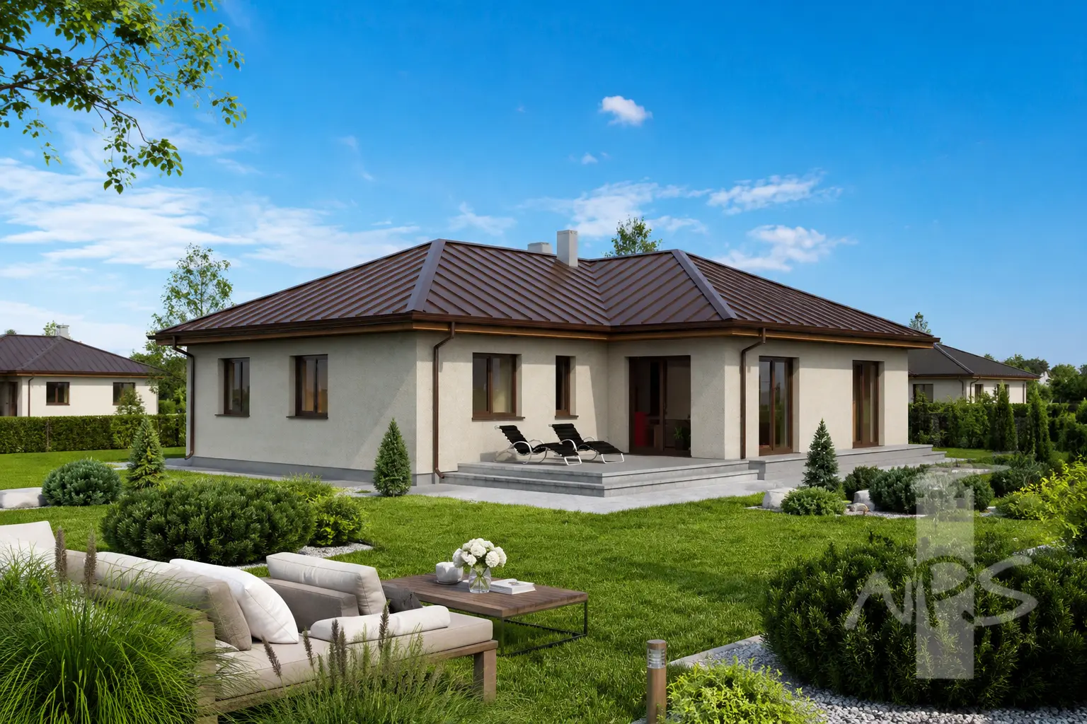 Projekt domu jednorodzinnego o pow. 146 m²: Parterowy, 3 Sypialnie, 1 Łazienki, Otwarta kuchnia, Garaż
