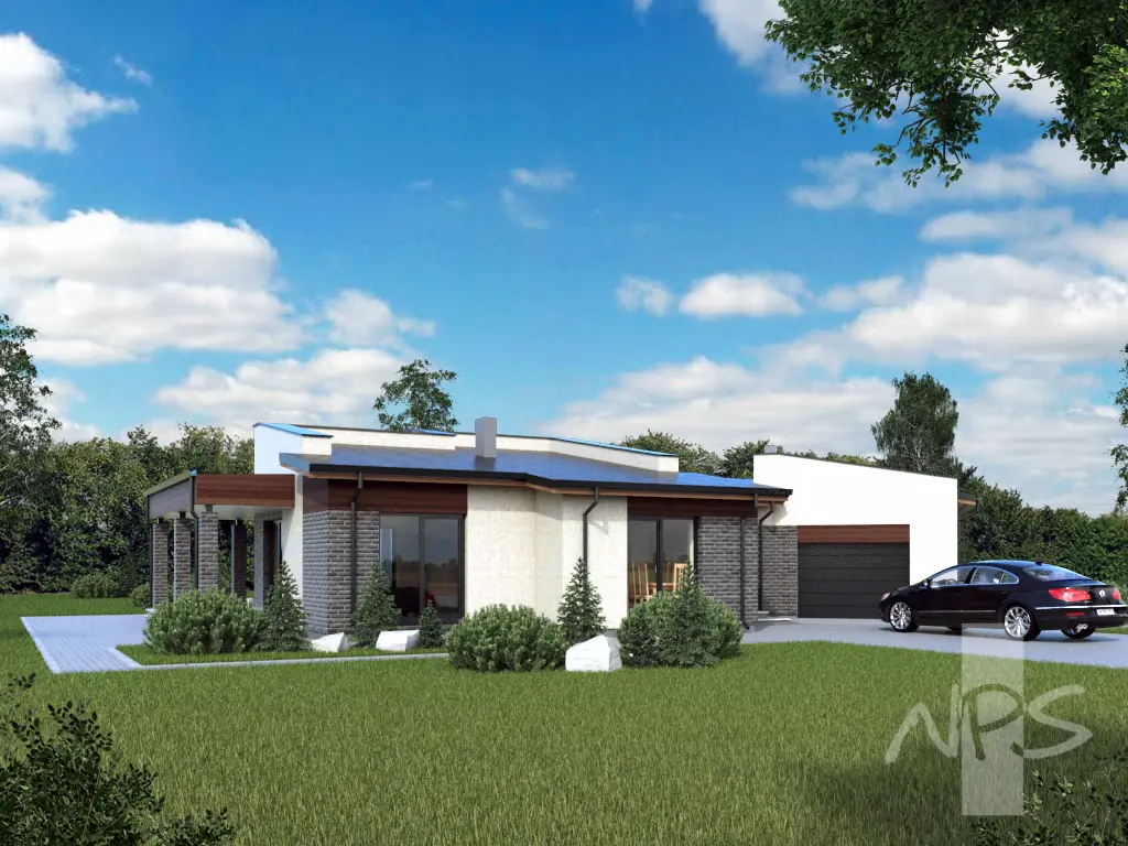 Projekt domu jednorodzinnego o pow. 153 m²: Parterowy, 3 Sypialnie, 2 Łazienki, Garaż