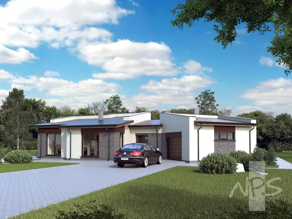 Projekt domu jednorodzinnego o pow. 153 m²: Parterowy, 3 Sypialnie, 2 Łazienki, Garaż