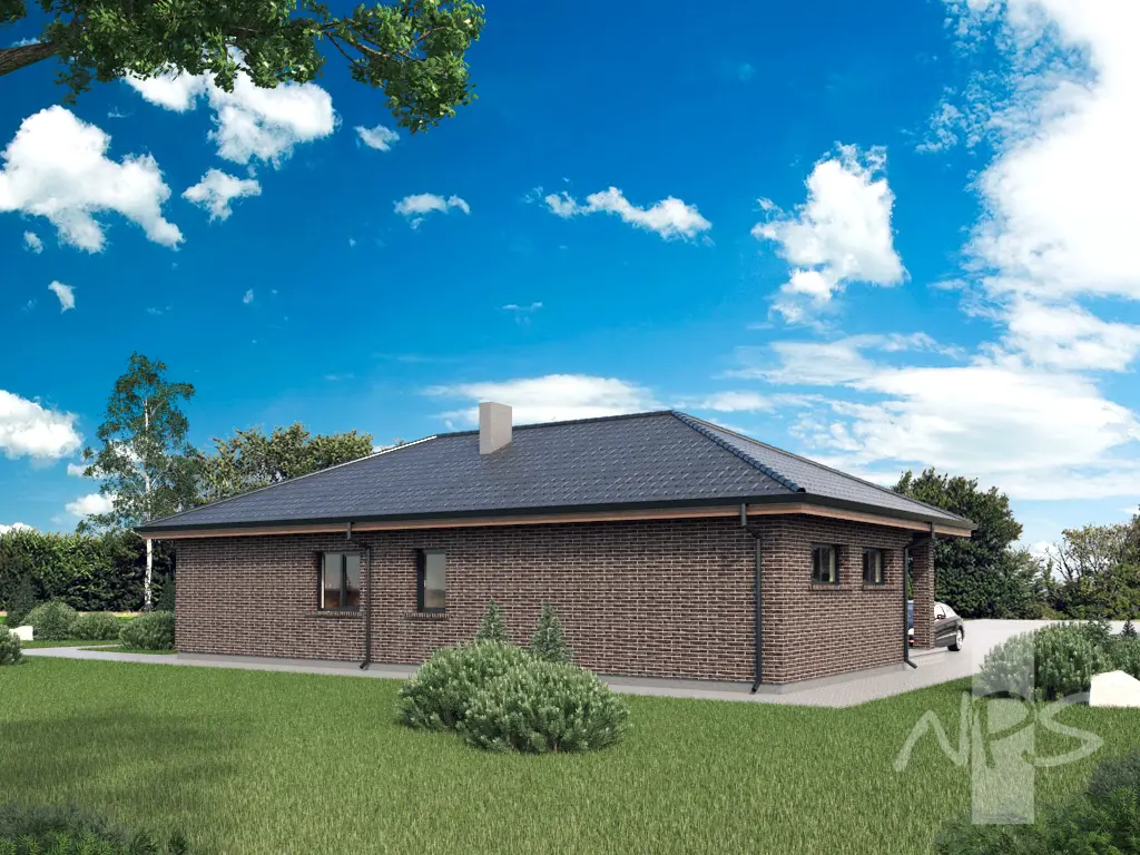 Projekt domu jednorodzinnego o pow. 207 m²: Parterowy, 3 Sypialnie, Gabinet, 2 Łazienki, Garaż