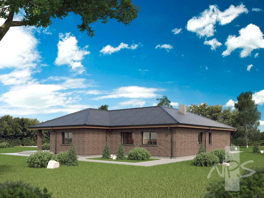 Projekt domu jednorodzinnego o pow. 207 m²: Parterowy, 3 Sypialnie, Gabinet, 2 Łazienki, Garaż