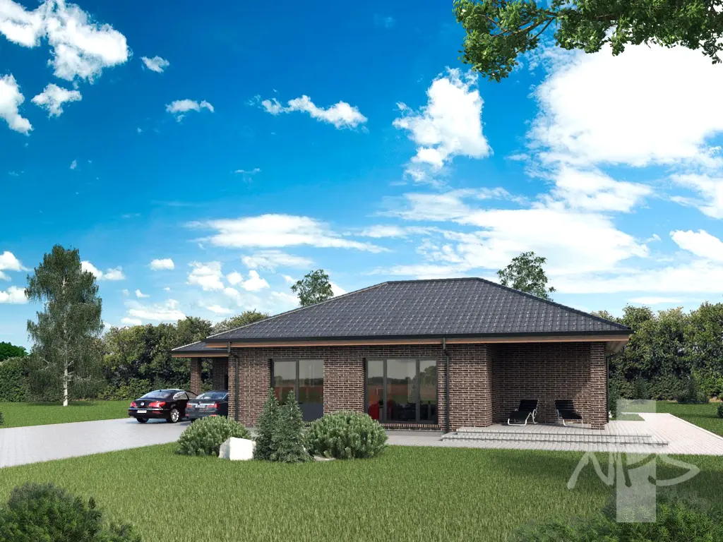 Projekt domu jednorodzinnego o pow. 207 m²: Parterowy, 3 Sypialnie, Gabinet, 2 Łazienki, Garaż