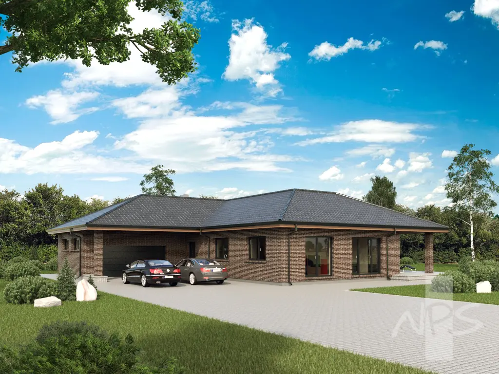 Projekt domu jednorodzinnego o pow. 207 m²: Parterowy, 3 Sypialnie, Gabinet, 2 Łazienki, Garaż