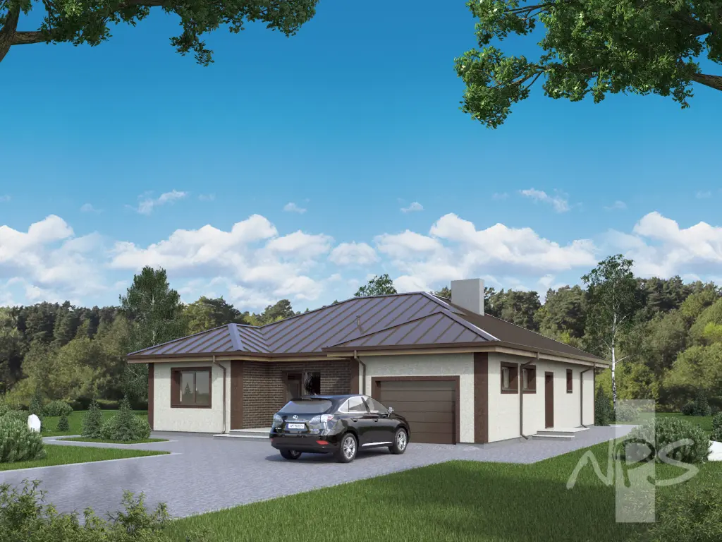 Projekt domu jednorodzinnego o pow. 164 m²: Parterowy, 4 Sypialnie, 2 Łazienki, Garaż