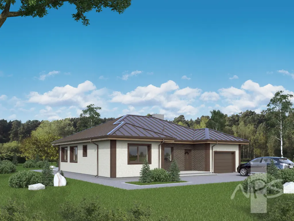 Projekt domu jednorodzinnego o pow. 164 m²: Parterowy, 4 Sypialnie, 2 Łazienki, Garaż