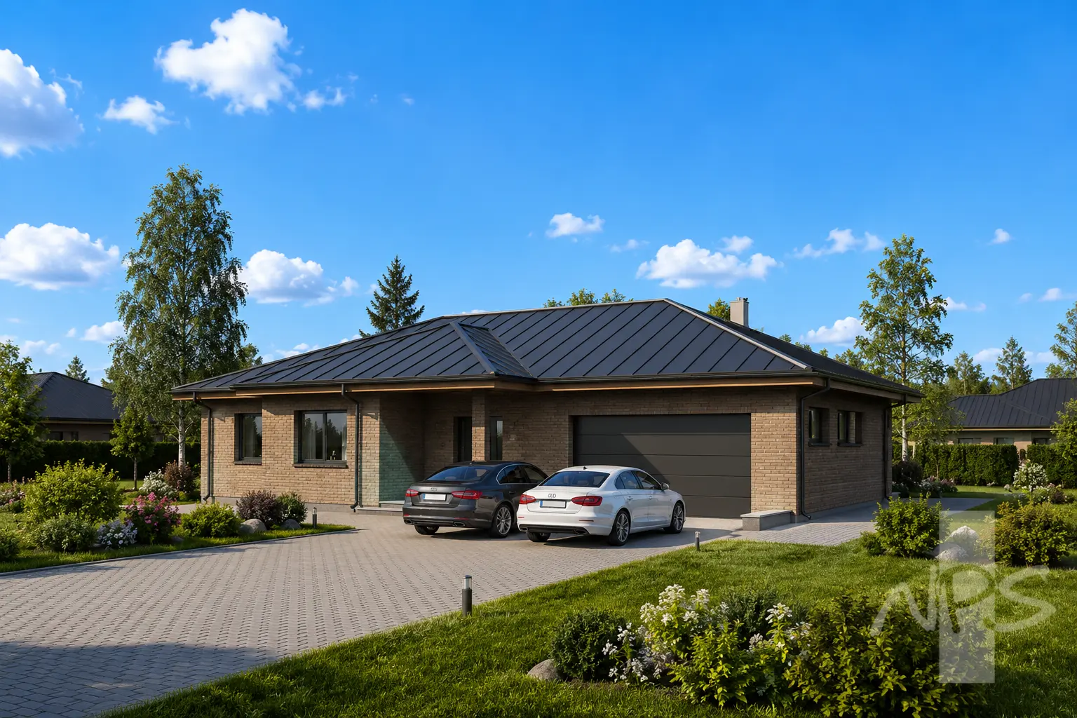Projekt domu jednorodzinnego o pow. 202 m²: Parterowy, 3 Sypialnie, 2 Łazienki, Garaż