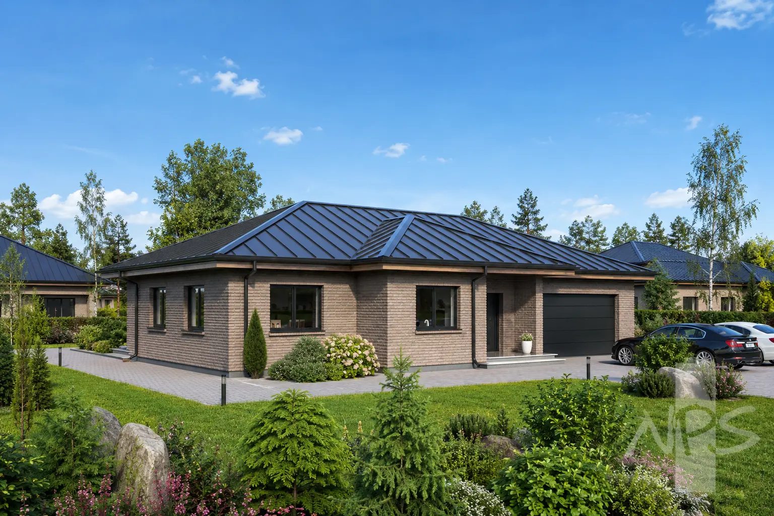 Projekt domu jednorodzinnego o pow. 202 m²: Parterowy, 3 Sypialnie, 2 Łazienki, Garaż