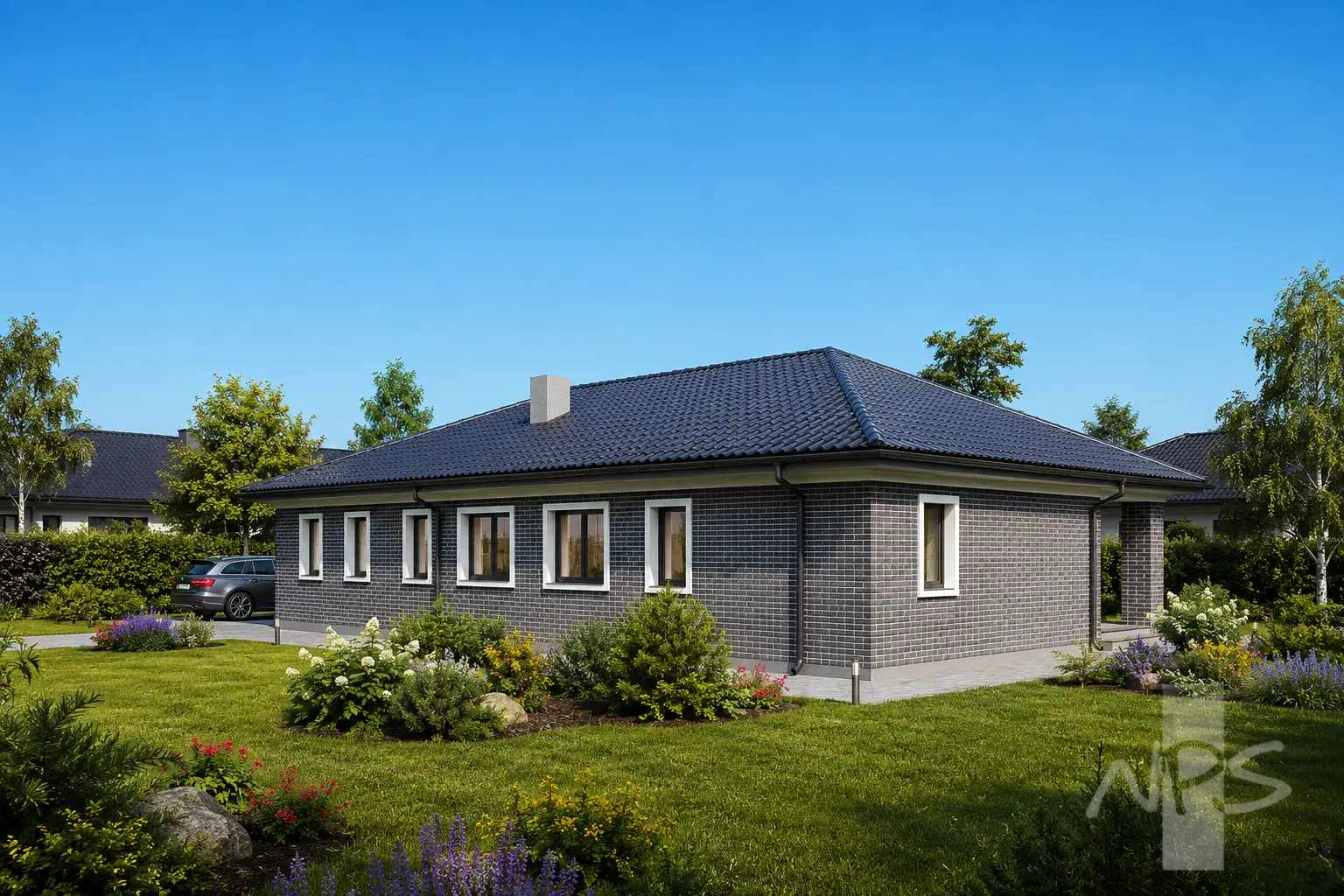 Projekt domu jednorodzinnego o pow. 225 m²: Parterowy, 3 Sypialnie, 3 Łazienki, Garaż