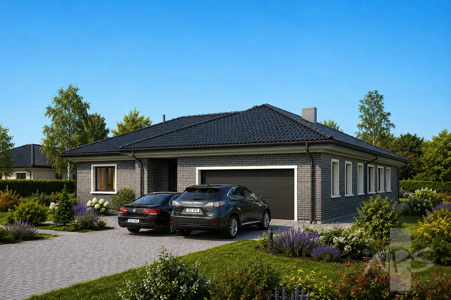 Projekt domu jednorodzinnego o pow. 225 m²: Parterowy, 3 Sypialnie, 3 Łazienki, Garaż