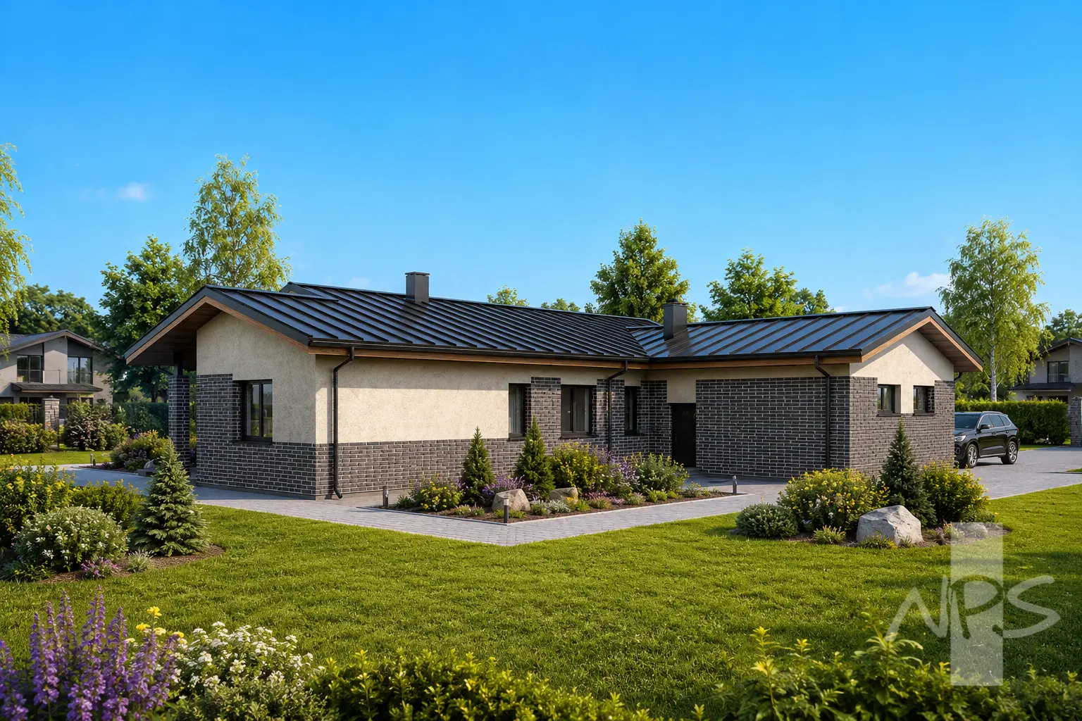 Projekt domu jednorodzinnego o pow. 188 m²: Parterowy, 4 Sypialnie, 2 Łazienki, Garaż