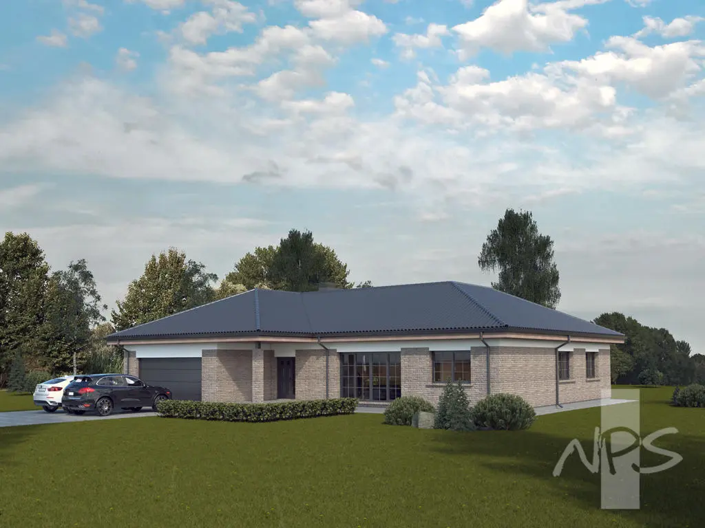 Projekt domu jednorodzinnego o pow. 173 m²: Parterowy, 4 Sypialnie, 1 Łazienki, Otwarta kuchnia, Garaż