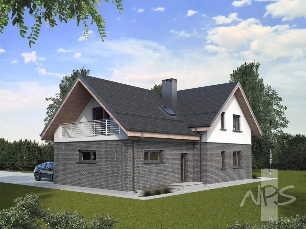 Projekt domu jednorodzinnego o pow. 210 m²: Parterowy z poddaszem użytkowym, 4 Sypialnie, Gabinet, 3 Łazienki, Garaż