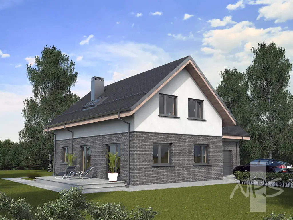 Projekt domu jednorodzinnego o pow. 210 m²: Parterowy z poddaszem użytkowym, 4 Sypialnie, Gabinet, 3 Łazienki, Garaż