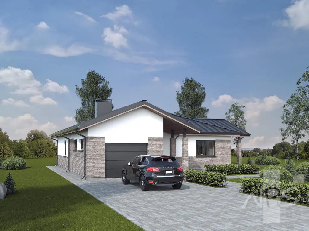 Projekt domu jednorodzinnego o pow. 147 m²: Parterowy, 3 Sypialnie, 2 Łazienki, Otwarta kuchnia, Garaż