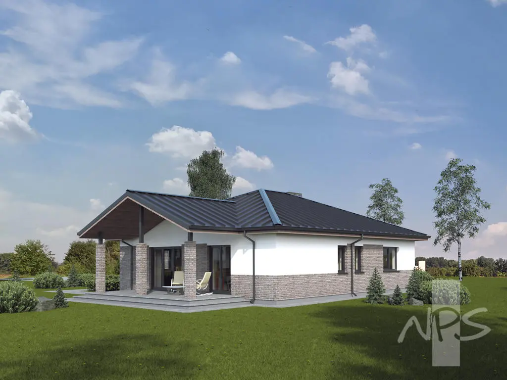 Projekt domu jednorodzinnego o pow. 147 m²: Parterowy, 3 Sypialnie, 2 Łazienki, Otwarta kuchnia, Garaż