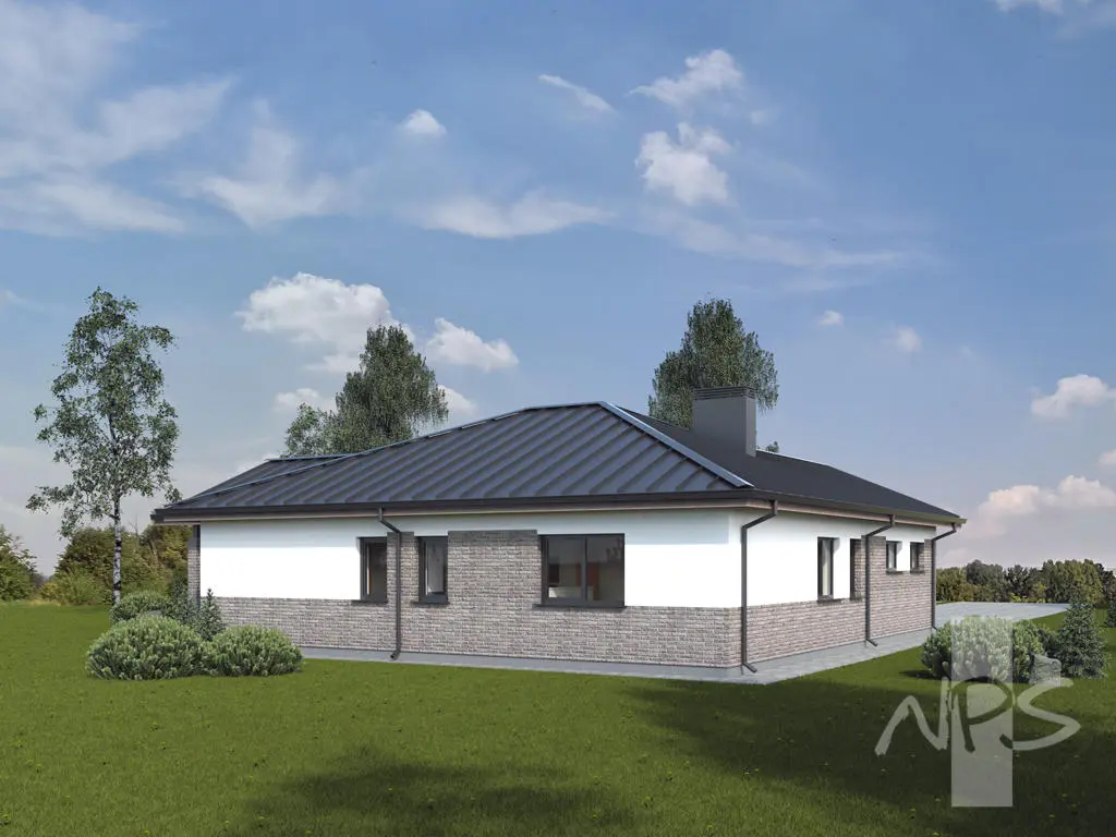 Projekt domu jednorodzinnego o pow. 147 m²: Parterowy, 3 Sypialnie, 2 Łazienki, Otwarta kuchnia, Garaż