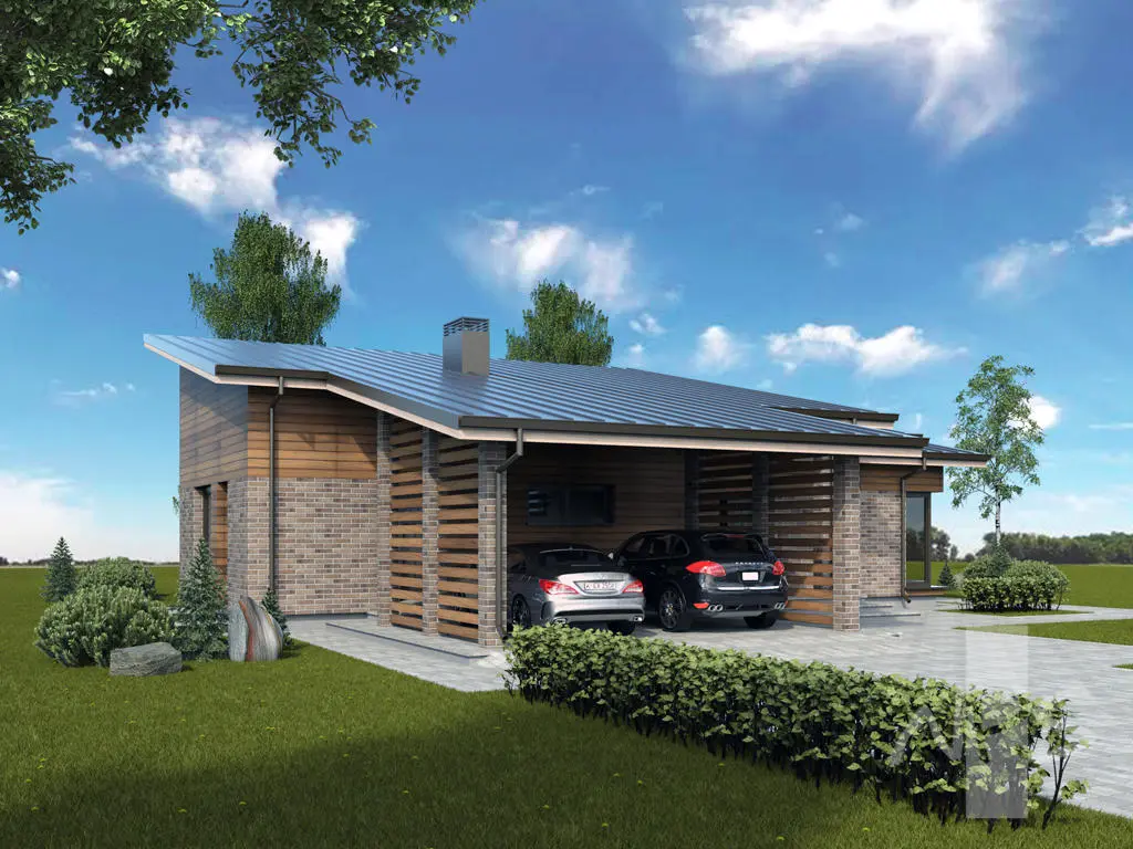Projekt domu jednorodzinnego o pow. 175 m²: Parterowy, 3 Sypialnie, 2 Łazienki, Otwarta kuchnia, Wiata