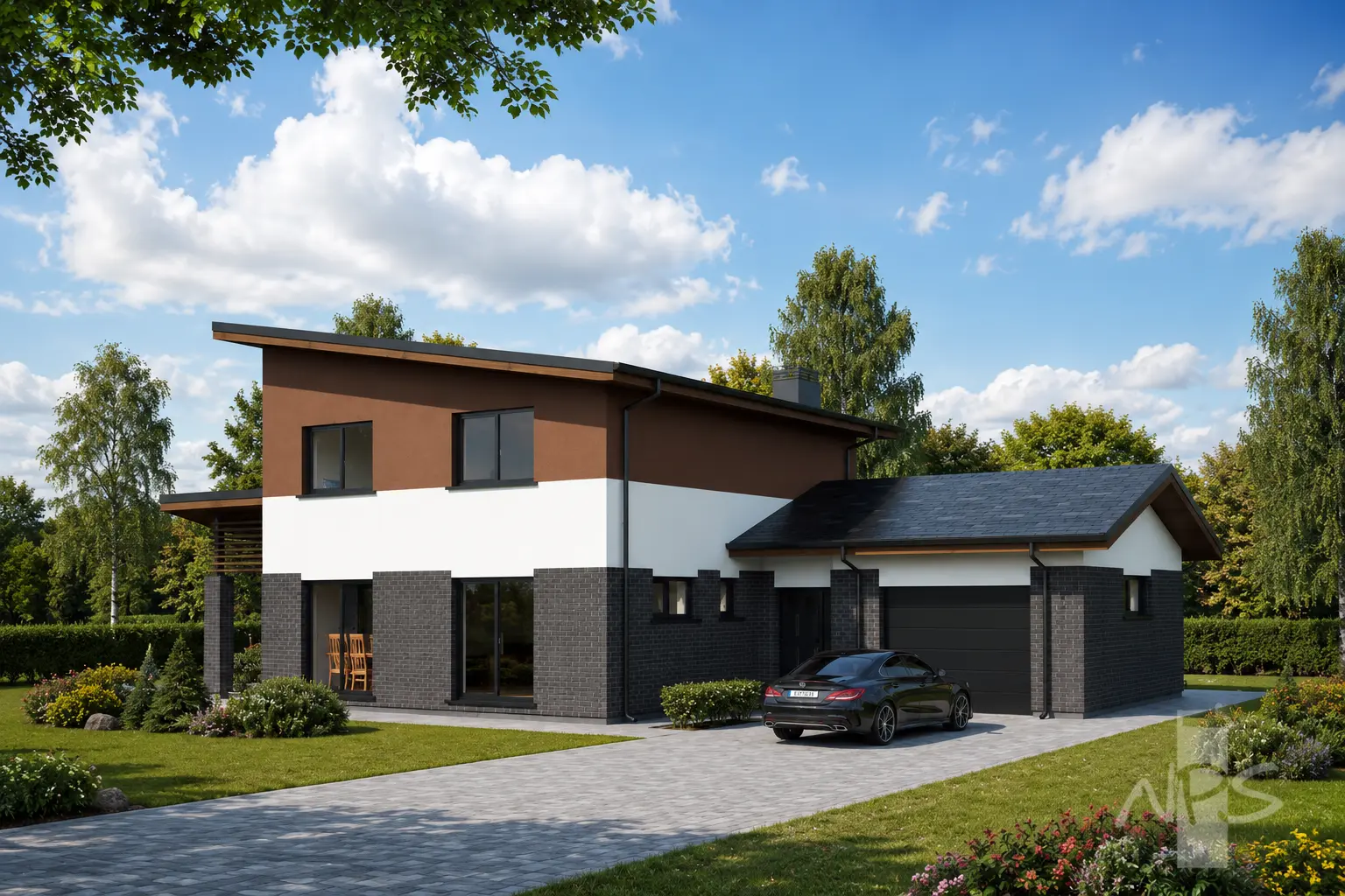 Projekt domu jednorodzinnego o pow. 164 m²: Piętrowy, 3 Sypialnie, Gabinet, 2 Łazienki, Otwarta kuchnia, Garaż