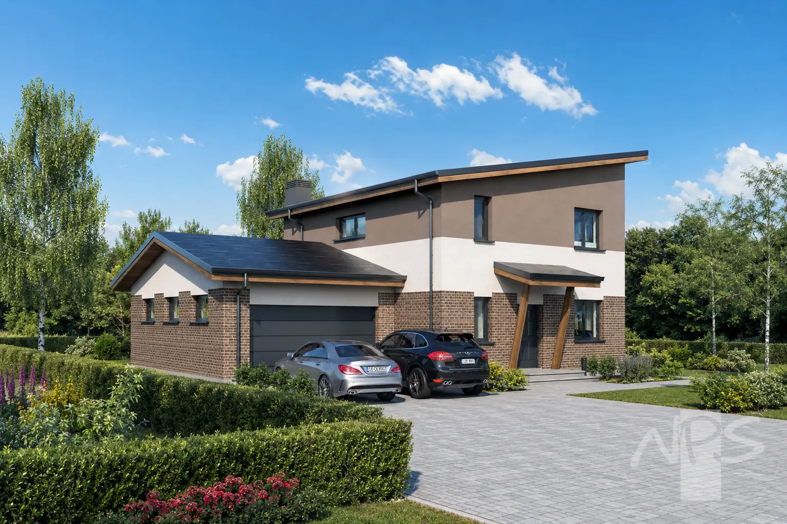 Projekt domu jednorodzinnego o pow. 190 m²: Piętrowy, 3 Sypialnie, Gabinet, 2 Łazienki, Otwarta kuchnia, Garaż