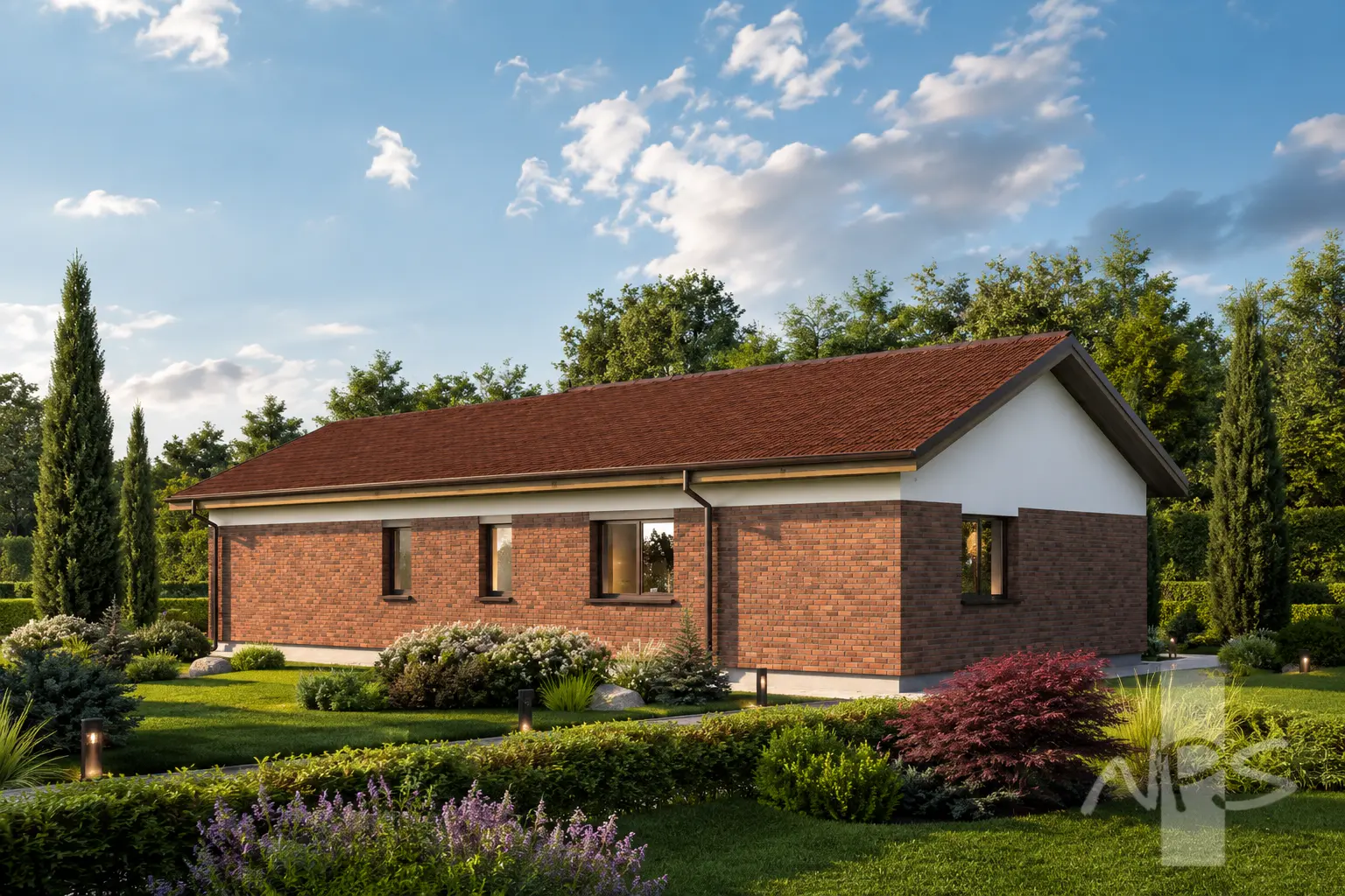 Projekt domu jednorodzinnego o pow. 118 m²: Parterowy, 3 Sypialnie, 1 Łazienki, Otwarta kuchnia, Garaż
