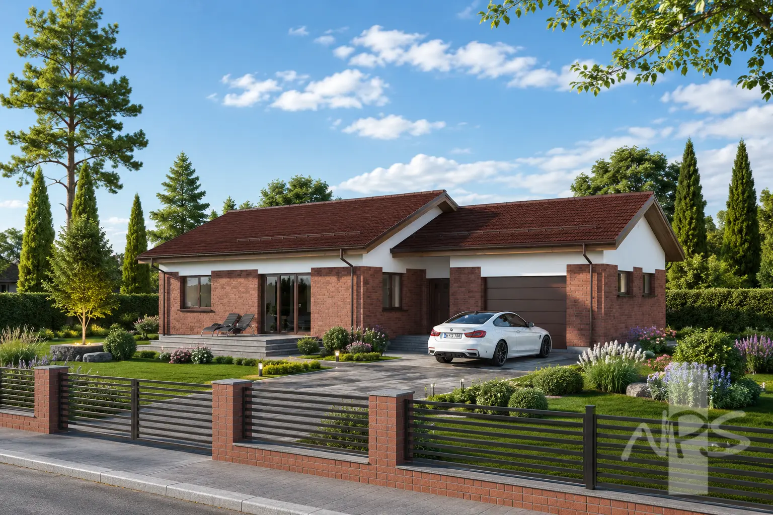 Projekt domu jednorodzinnego o pow. 118 m²: Parterowy, 3 Sypialnie, 1 Łazienki, Otwarta kuchnia, Garaż