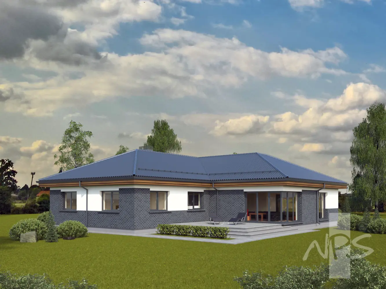 Projekt domu jednorodzinnego o pow. 189 m²: Parterowy, 3 Sypialnie, 2 Łazienki, Otwarta kuchnia, Garaż