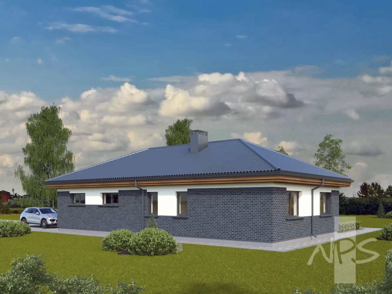 Projekt domu jednorodzinnego o pow. 189 m²: Parterowy, 3 Sypialnie, 2 Łazienki, Otwarta kuchnia, Garaż