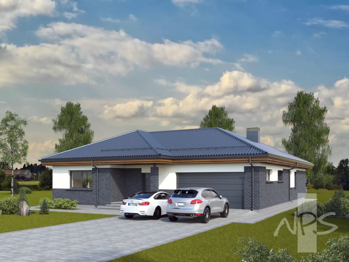 Projekt domu jednorodzinnego o pow. 189 m²: Parterowy, 3 Sypialnie, 2 Łazienki, Otwarta kuchnia, Garaż