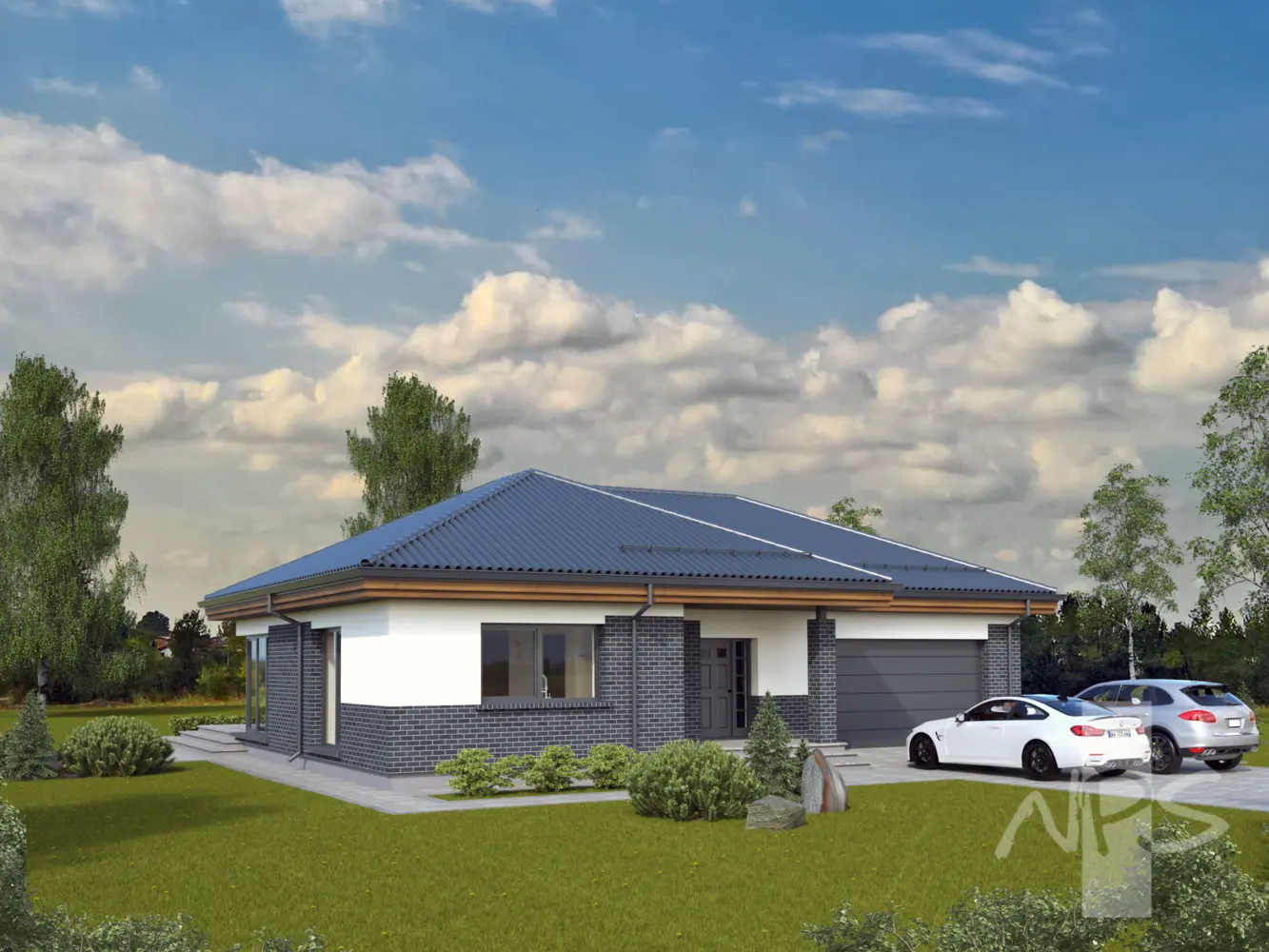 Projekt domu jednorodzinnego o pow. 189 m²: Parterowy, 3 Sypialnie, 2 Łazienki, Otwarta kuchnia, Garaż