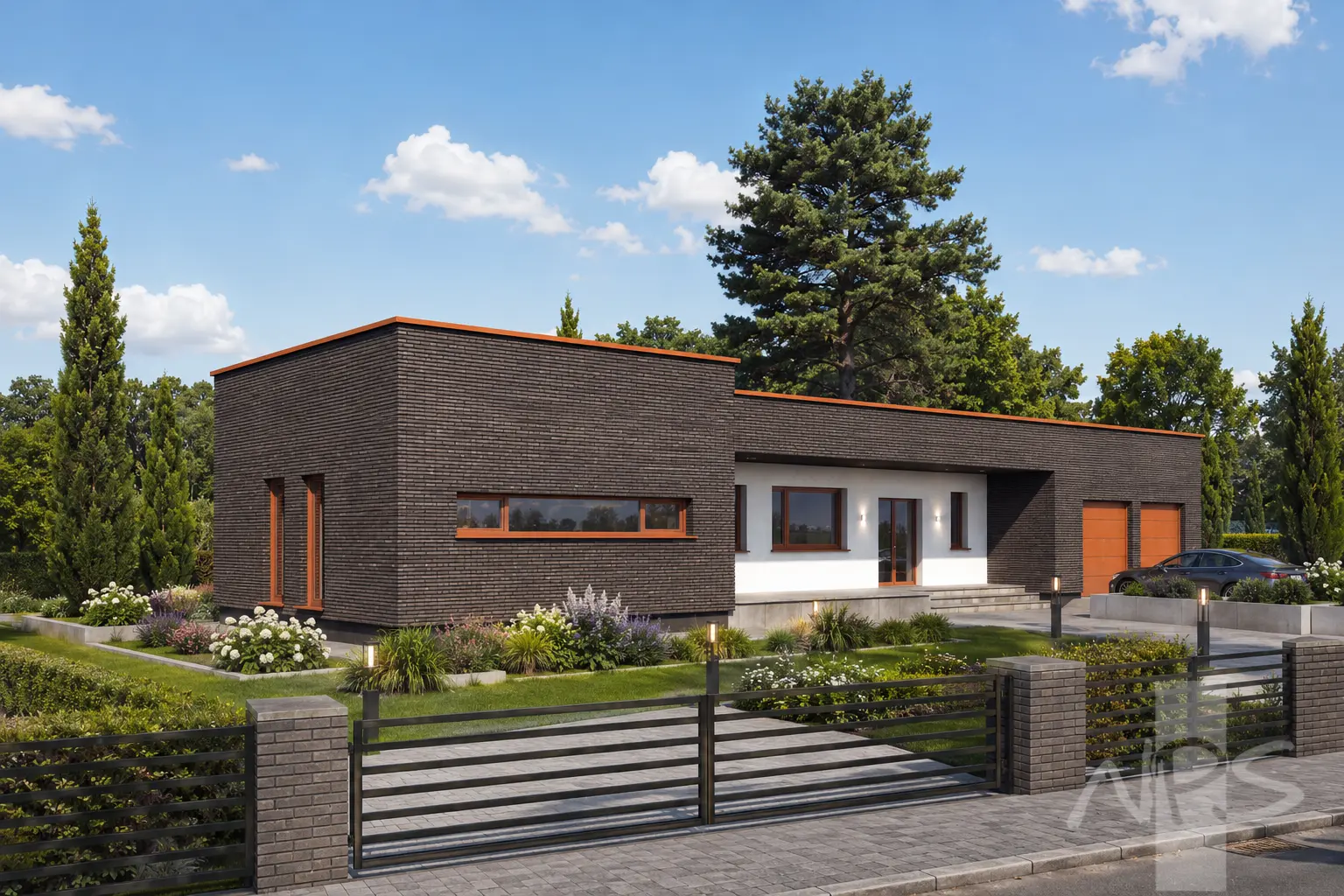 Projekt domu jednorodzinnego o pow. 194 m²: Parterowy, 3 Sypialnie, Gabinet, 2 Łazienki, Otwarta kuchnia, Garaż