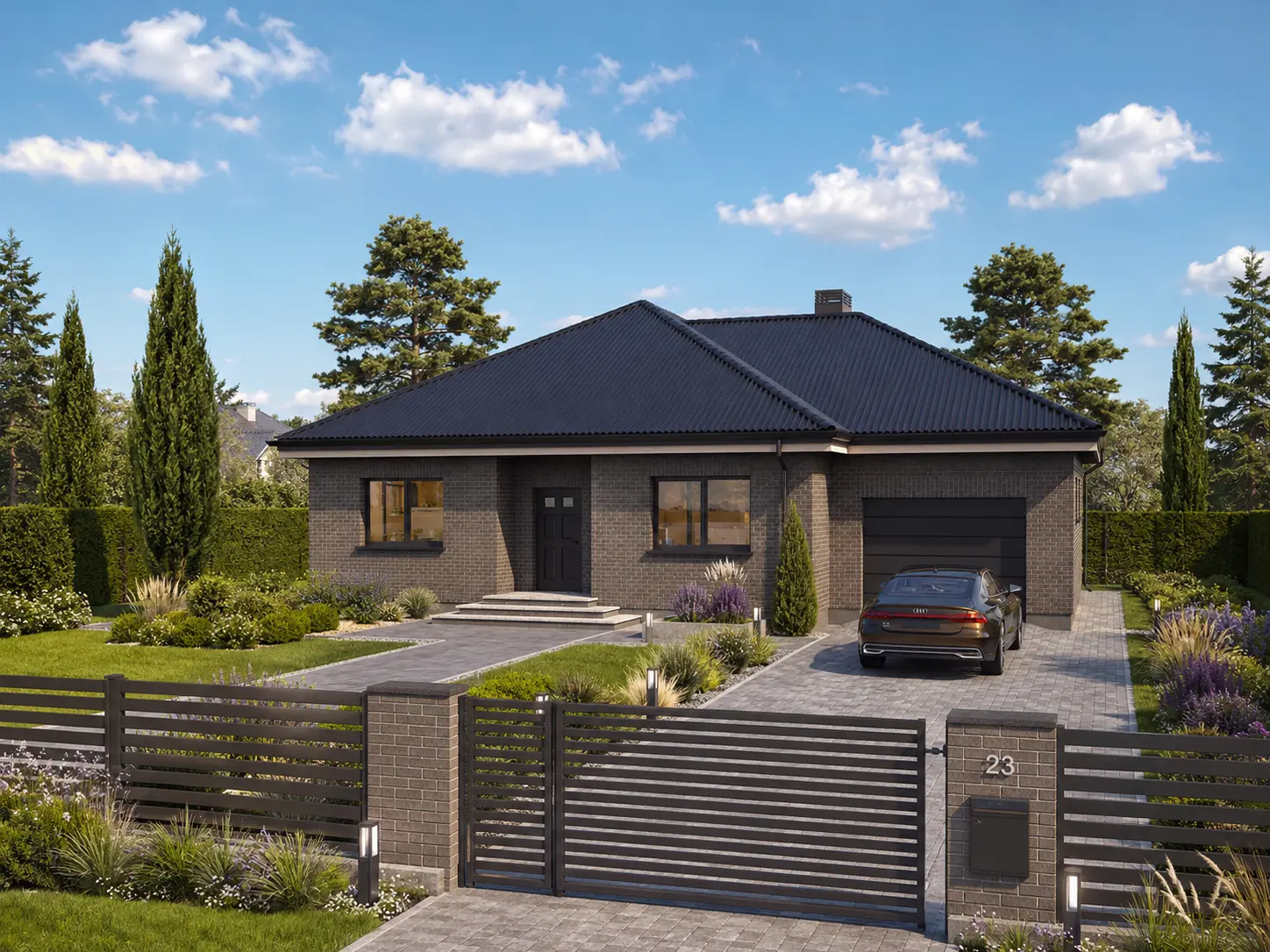 Projekt domu jednorodzinnego o pow. 133 m²: Parterowy, 3 Sypialnie, 1 Łazienki, Garaż