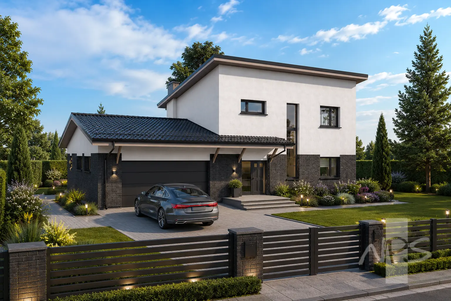Projekt domu jednorodzinnego o pow. 180 m²: Piętrowy, 3 Sypialnie, Gabinet, 2 Łazienki, Otwarta kuchnia, Garaż