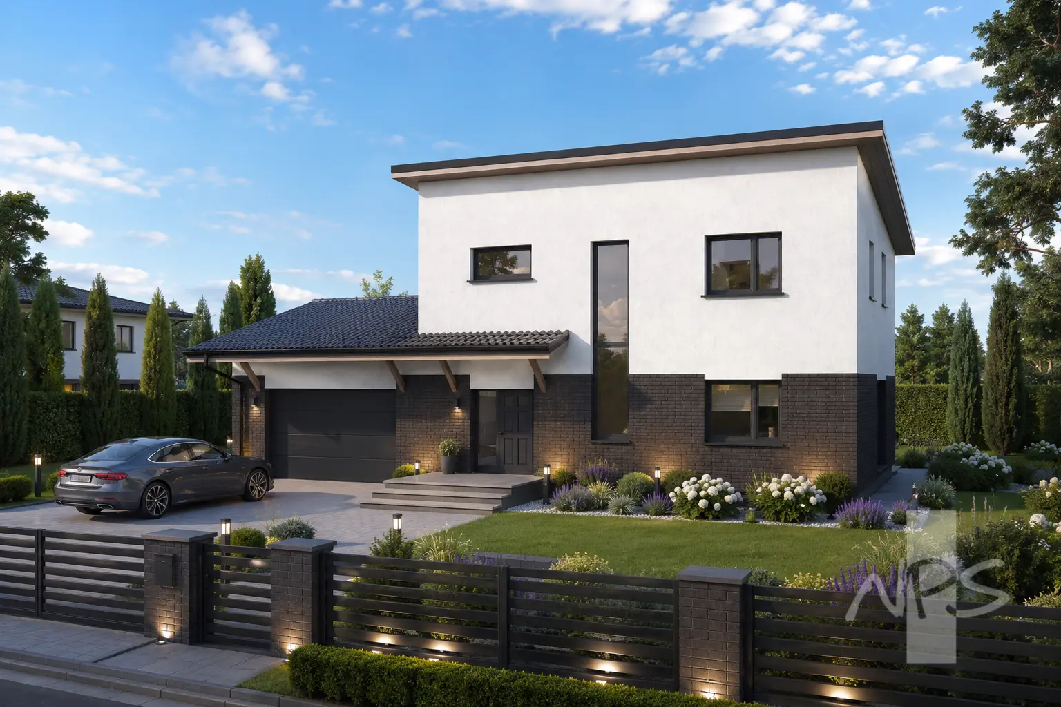 Projekt domu jednorodzinnego o pow. 180 m²: Piętrowy, 3 Sypialnie, Gabinet, 2 Łazienki, Otwarta kuchnia, Garaż