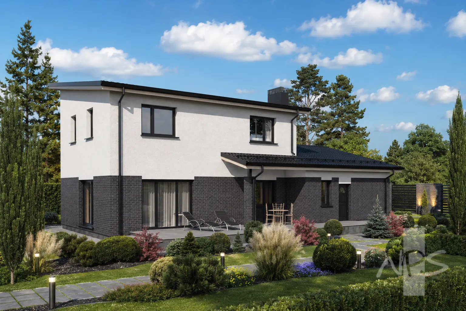 Projekt domu jednorodzinnego o pow. 180 m²: Piętrowy, 3 Sypialnie, Gabinet, 2 Łazienki, Otwarta kuchnia, Garaż