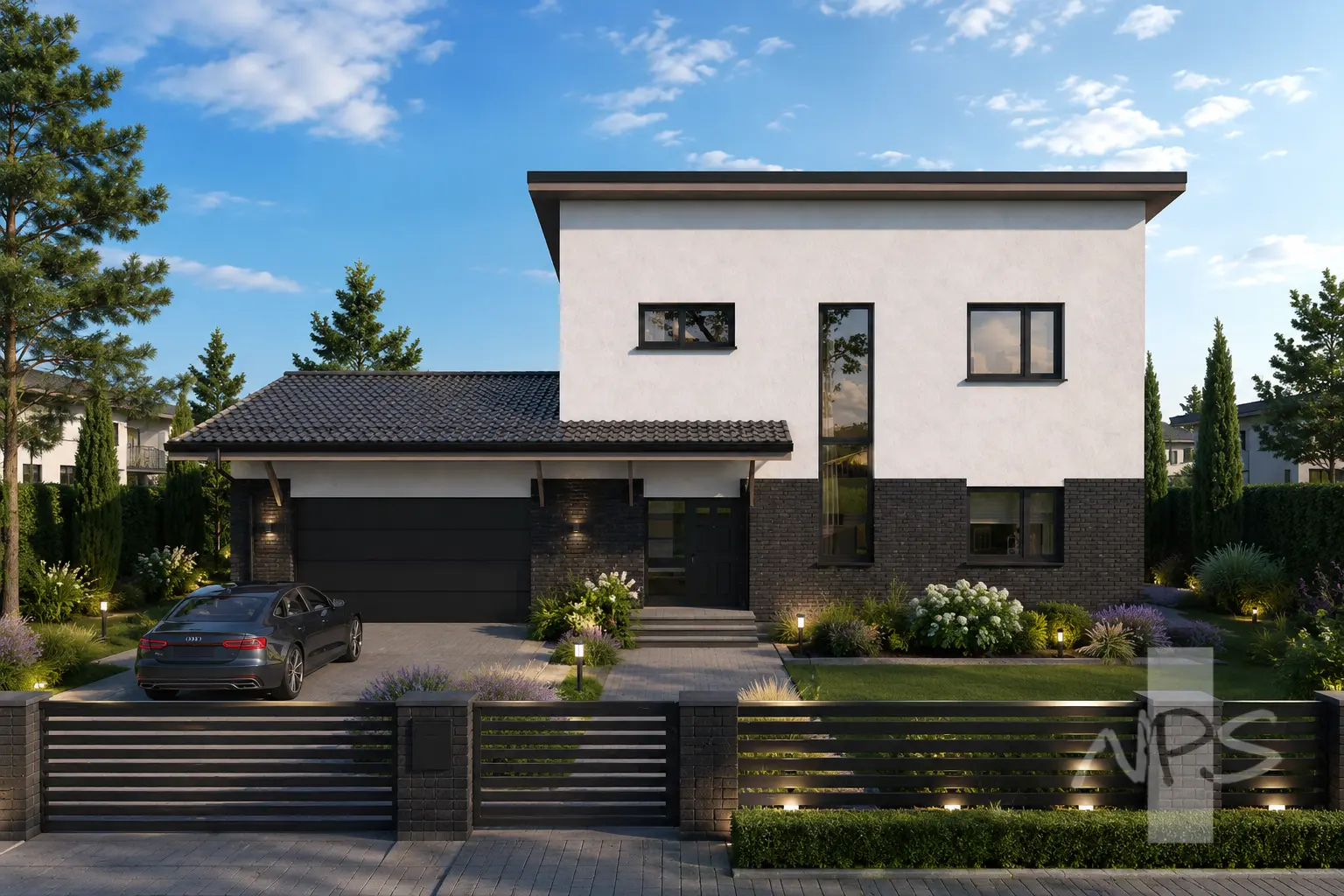 Projekt domu jednorodzinnego o pow. 180 m²: Piętrowy, 3 Sypialnie, Gabinet, 2 Łazienki, Otwarta kuchnia, Garaż
