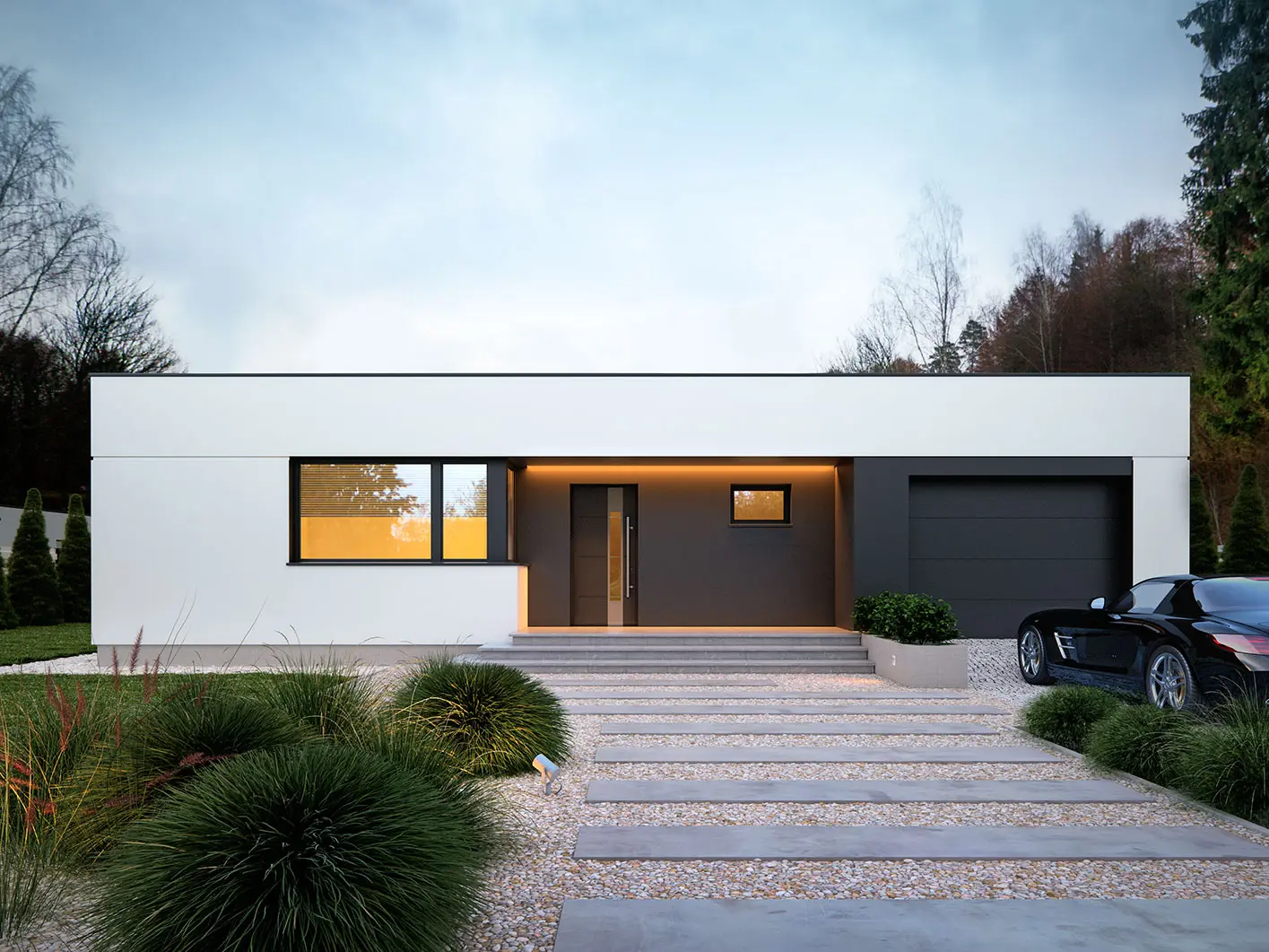 Projekt domu jednorodzinnego o pow. 157 m²: Parterowy, 3 Sypialnie, 2 Łazienki, Otwarta kuchnia, Garaż