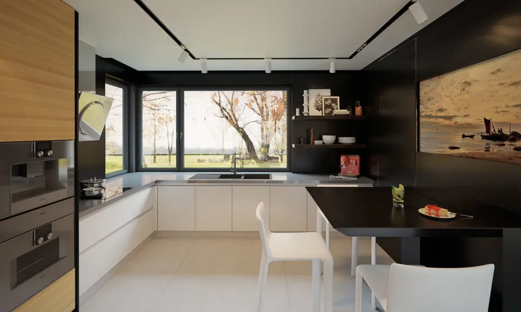 Projekt domu jednorodzinnego o pow. 157 m²: Parterowy, 3 Sypialnie, 2 Łazienki, Otwarta kuchnia, Garaż