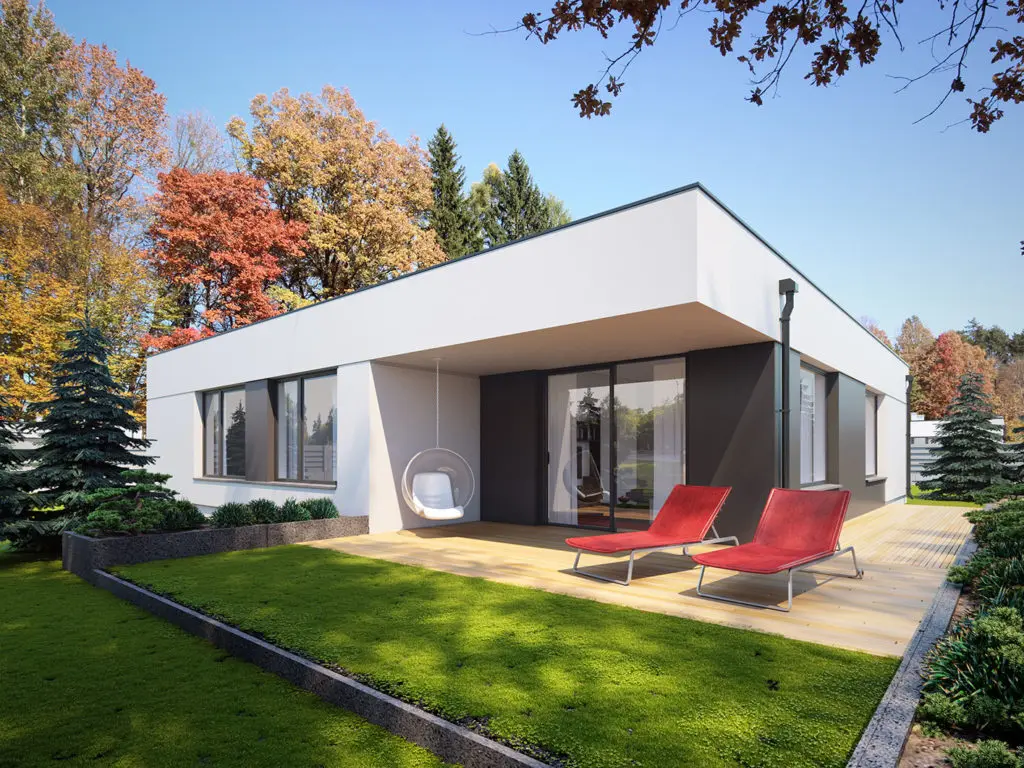 Projekt domu jednorodzinnego o pow. 157 m²: Parterowy, 3 Sypialnie, 2 Łazienki, Otwarta kuchnia, Garaż