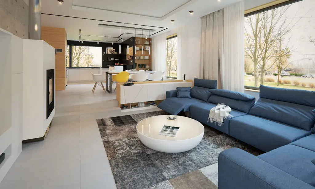 Projekt domu jednorodzinnego o pow. 157 m²: Parterowy, 3 Sypialnie, 2 Łazienki, Otwarta kuchnia, Garaż